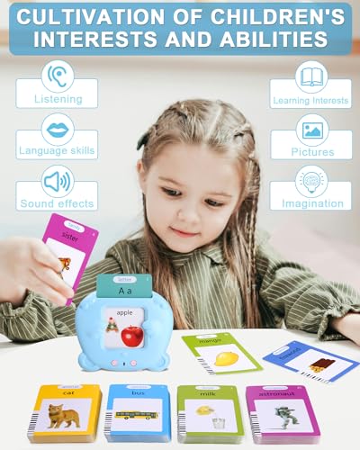 Sobeau Sprechende Flash-Karten,Englisch, Lernkarten Kinder 255 Blätter 510 Wörter,Lernspielzeug Für Kinder Für 1-6 Jahre Alt, Wörter Lernen Interaktives,Vorschule Geschenk Spielzeug