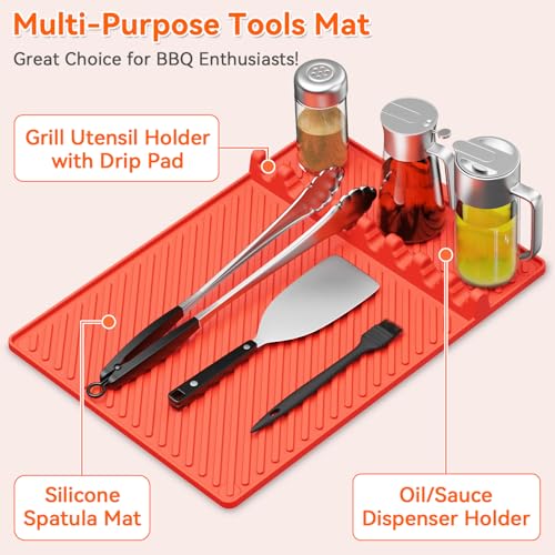 Image of Silicone Griddle Mat for Blackstone - Magnetic Silicone Grill Tools Mat for Blackstone Accessories, Side Shelf Spatula Utensil Mats with Drip Pad for Outdoor BBQ Grill Kitchen Countertop (1-Pack)