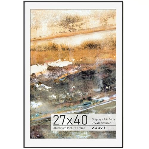 Acovy 27x40 Poster Frame, 27"x40" Frame with Mat for 24x36, Premium Aluminum picture frame, HD Tempered Glass, Metal Photo Frame for Wall Display (Black, Pack of 1)