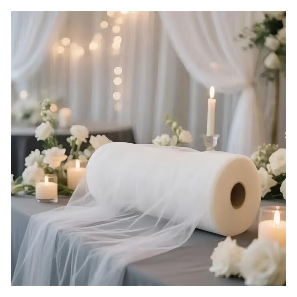 Tüllstoff Hochzeit Tüll Stoffe Hochzeitsbogen Deko Weicher Organza Dekostoff Netzstoff zum Nähen Drapierstoff für Vorhang Torbogen Tischdeko Party Kleid Tüllrock Weiß 75cmx50m