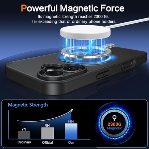 Image of DOMAVER Magnetic for iPhone 17 Case [Compatible with MagSafe] with Ring Holder Stand, Matte Translucent Slim Shockproof Protective Phone Case for iPhone 17 Pro 6.3 Inch, Black