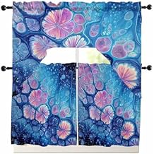 Ombre Blue Swag Kitchen Curtain Sets with Valance, 3 Pieces Modern Abstract Fluid Art Gradient Curtain Drapes Rod Pocket for Bedroom Living Room Bathroom Cafe Windows, 56x36 & 24x27.5x2Panels