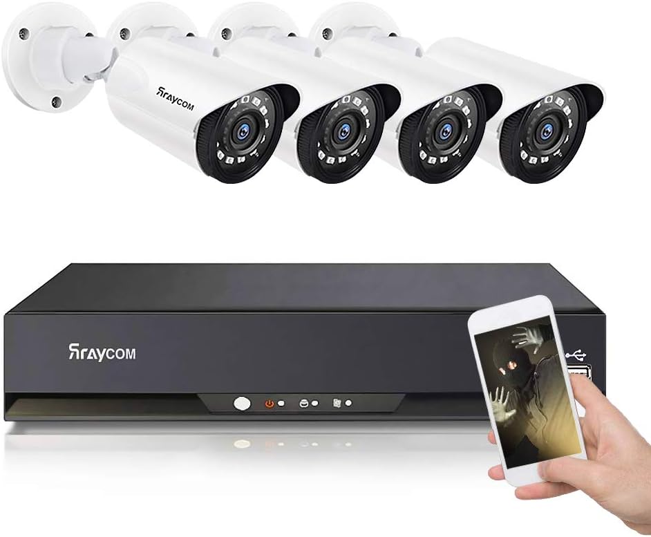Rraycom 8CH Security Surveillance System HD-TVI 2MP Lite 5 in1 DVR with (4) 720P IP67 Weatherproof CCTV Cameras for Outdoor,115ft Night Vision,Support IP Cameras,Motion Alert, Remote Access,NO HDD