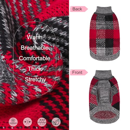 Image of BEAUTYZOO Medium Dog Sweater, Plaid Knit Winter Clothes with Harness Hole