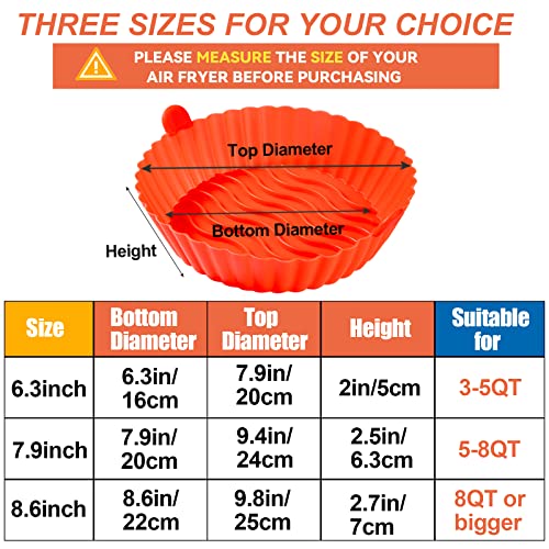 3Pcs Air Fryer Silicone Liners With Handle- 6.3In Food Safe Air Fryer Silicone Pot For 3 To 5Qt No Harsh Cleaning, Reusable Round Air Fryer Baskets Replacement For Parchment Liner Paper #TOP2