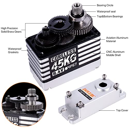 Doverc Steering Servo, Rc Servo 1/10, Rc Crawler Servo, High Torque Servo, 45Kg Servo Waterproof, Full Aluminum Case Servo For 1/10 1/8 Rc Car Desert Truck Rc Boat With 25T Servo Horn 180 Degree Servo #TOP3