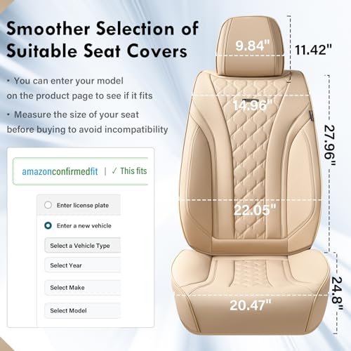 Image of Coverado Car Seat Covers Front Seats, Beige Seat Covers, Breathable Perforated Design, Luxurious Diamond Leather Car Seat Cover, 2 Pack Car Seat Protector Front Seat Cover Universal Fit Most Cars