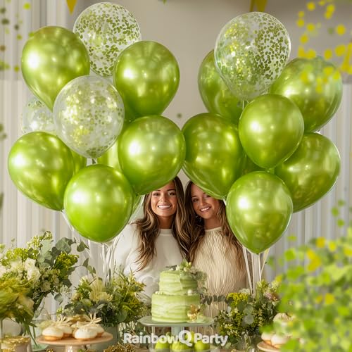 Image of RainbowQ Metallic Lime Green Balloons: 55Pcs 12 inch Chrome Light Green Confetti Latex Balloon for Birthday Anniversary Wedding Dinosaur Decoration