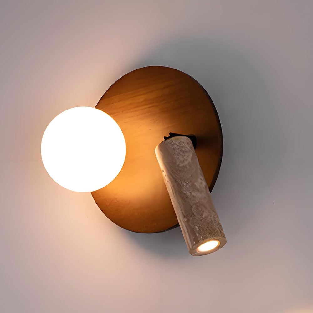 Lámpara de pared para lectura en dormitorio, aplique giratorio de cristal y madera