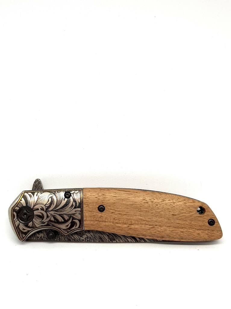 COLTELLO ColtellinoDAMASCO DAMASCATO DA COLLEZIONE MANICO IN LEGNO TASCABILE RICHIUDIBILE