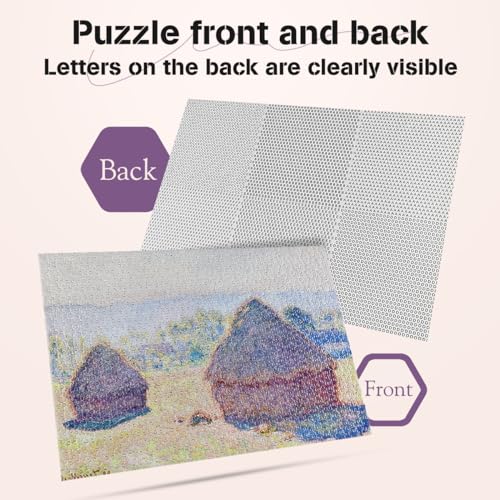 MISITU Mini Jigsaw Puzzle 1000 Pieces for Adults Painting "Grainstacks in Bright Sunlight" by Monet - Image 3