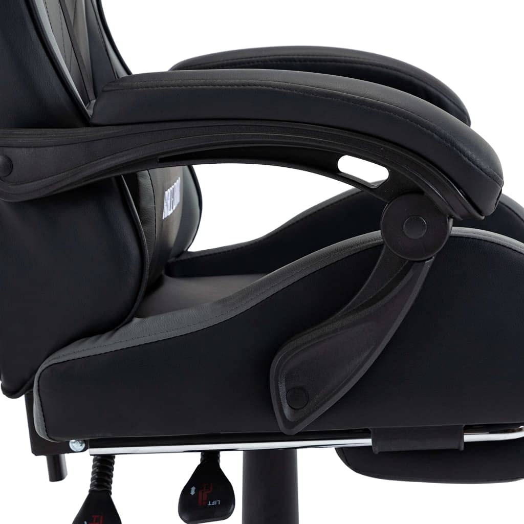 Gaming-Stuhl mit Fußstütze Kunstleder Grau Schwarz ergonomische Rückenlehne Armlehne Kopfstütze Lendenstütze höhenverstellbar drehbar mit Rollen für Homeoffice Arbeitszimmer Komfort