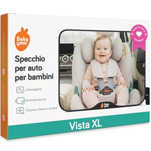 Specchietto Retrovisore Bambini Baby Uma - Specchietto Retrovisore Auto Infrangibile, Facile da Montare, Specchio Auto Neonato Sedile Posteriore, Specchio Macchina Neonato (24 x 16 cm)