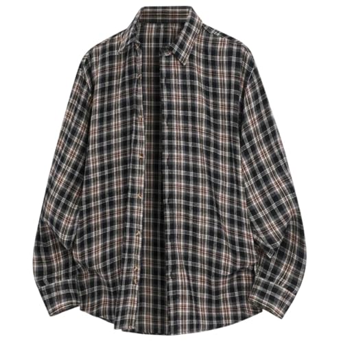Men's Long Sleeve Turn Down Collar Single Breasted Checkered Plaid