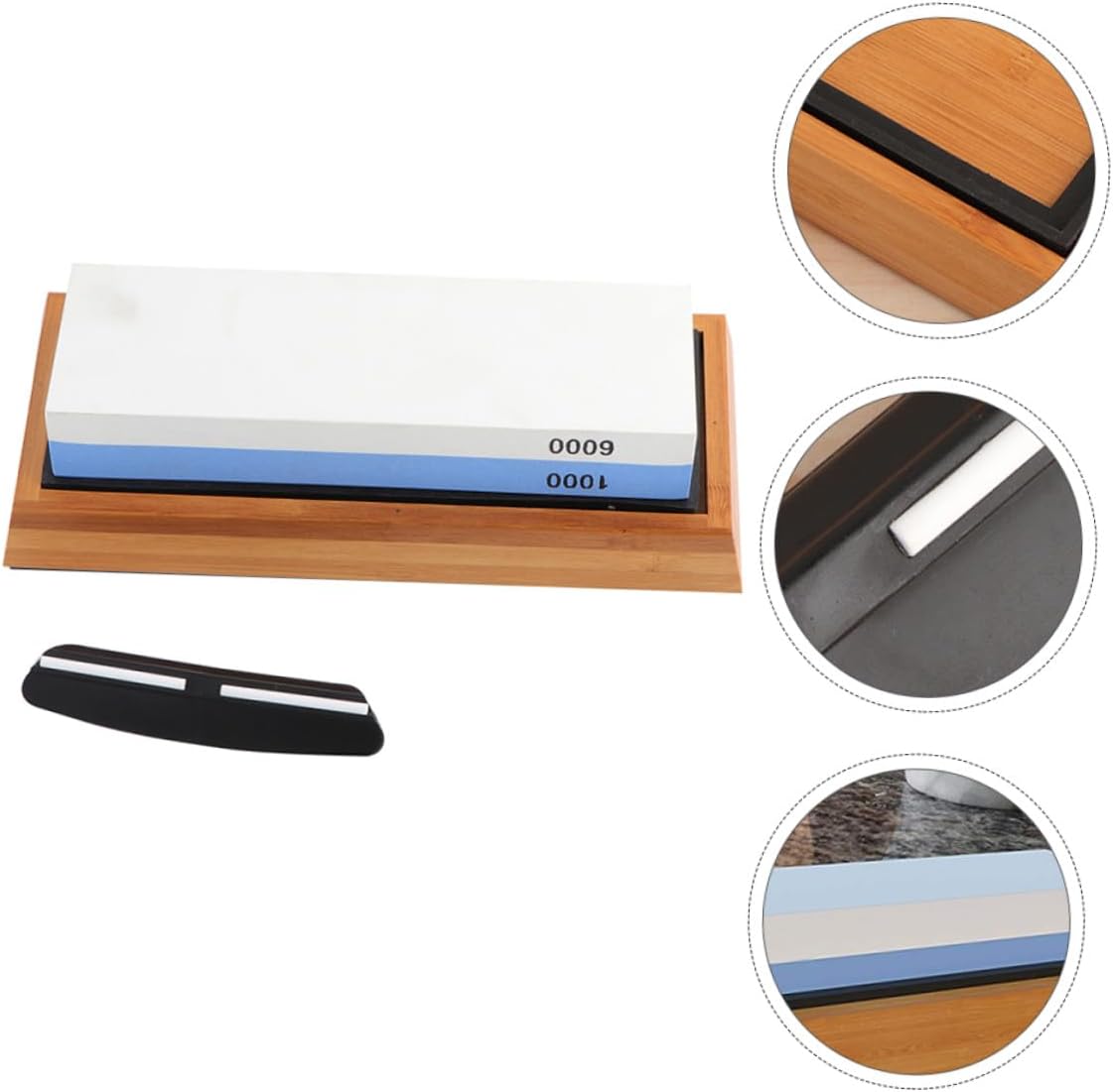 Double-sided Sharpening Stone Knife Sharpener Kit 1000/6000 Grit Whetstone with Silicone Pad Base and Angle Guide 5pcs Set for Home Kitchen Scissors Grinding