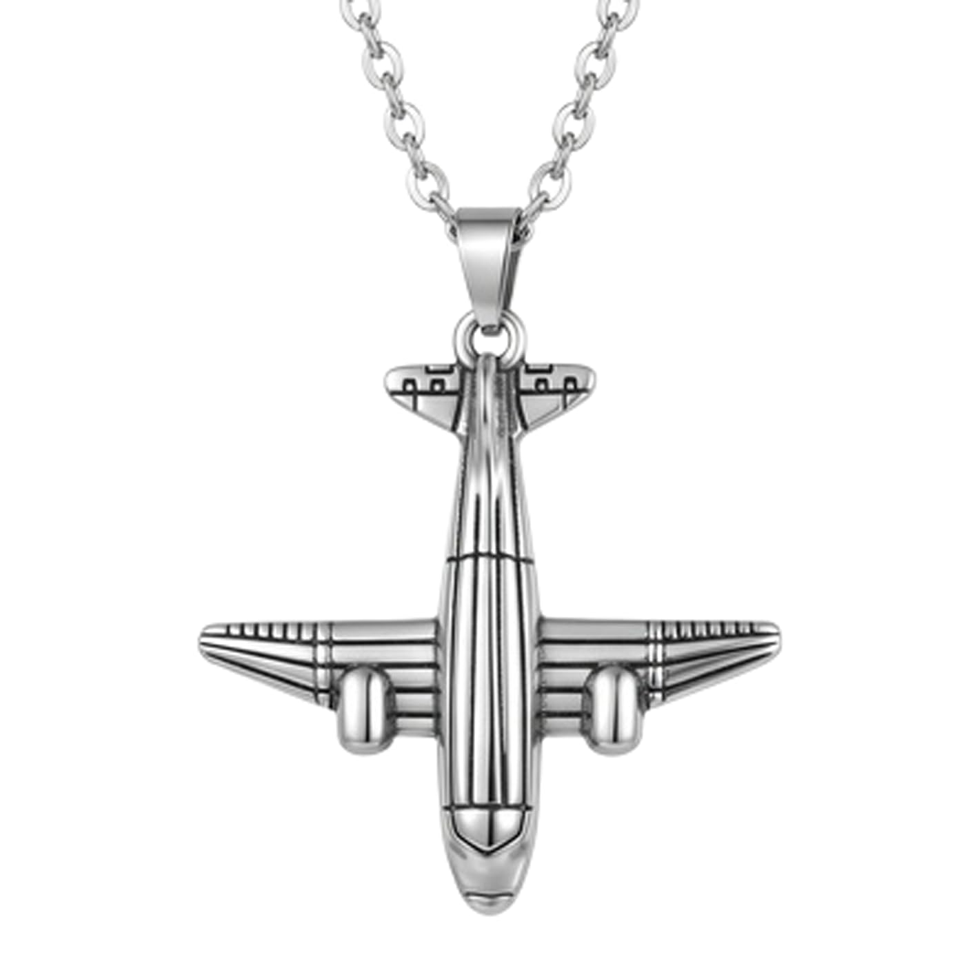 Airplane Pendant Necklace Stainless Steel 18 Inch Cable Chain Silver Tone Aircraft Travel Jewelry Gift Mens Accessory.|RR_CSN_0159-image-46