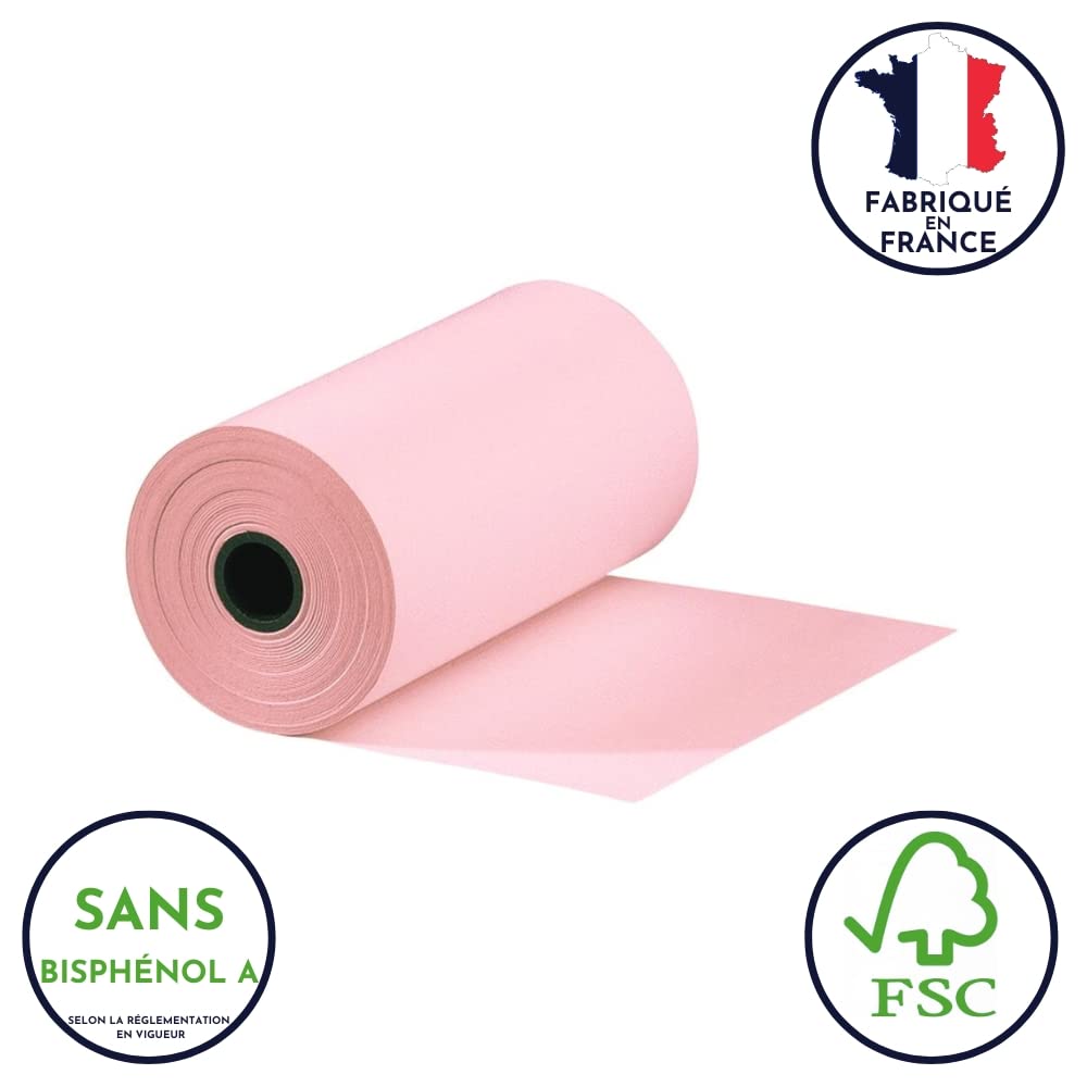 50 Bobines Thermiques TPE 57x40x12mm Rose Sans BPA FSC Compatibles Ingenico Verifone