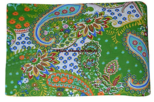 Image of Indian Hand-Block Printed Jaipuri Print Tropical Paisley Floral Ethnic Sanganer Kurti Print Cotton Fabric (Green Paisley, 15 Yards)