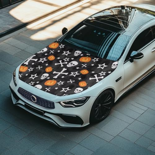 Image of Car Hood Cover Skull Print Car Hood Protector Waterproof Universal Automotive Exterior Accessories Halloween Decorations for Compact Vehicles Sedans Trucks SUVs Pickup (59x39 Inch)