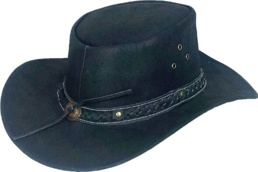 Sombrero de vaquero australiano de cuero real sombrero de sol australiano - negro/marrón #8X/9X