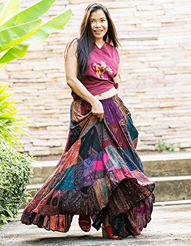 Long Patchwork Skirt Romani Boho Multi Colored Unique Tiered 100% Silky Rayon4