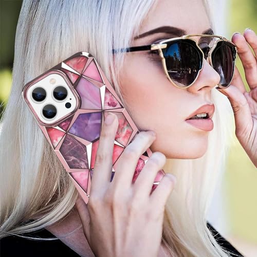 Image of COVERLY for iPhone 15 Pro Max 3D Diamond Glitter Sparkle Case,Full Protective Luxury Splash Bling Back Case Pastel Colorful Style Fashion Aesthetic Cover for Apple iPhone 15 Pro Max (Rose Gold)