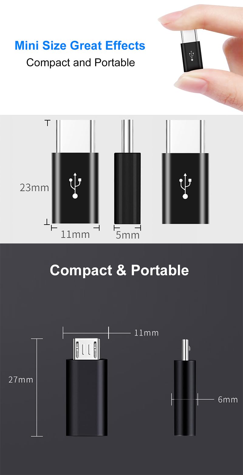 Adattatore Micro USB a USB C 4-Pack, Adattatore Tipo C Maschio a MicroUSB Femmina e MicroUSB Maschio a Tipo C Femmina Compatibile con Samsung Galaxy, Telefoni Android e Altri, Nero