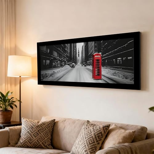 Image of PAINTINGMANTRA New York City Street Winter Season Black and Wall Art Framed Luxury Paintings for Home Decoration, Living room, Bedroom and Office Decoration (99x38 CM)