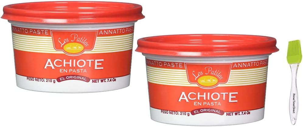 Los Patitos Achiote Paste 7.4 Oz (Pack of 2) Bundle with PrimeTime Direct Silicone Basting Brush in a PTD Sealed Bag