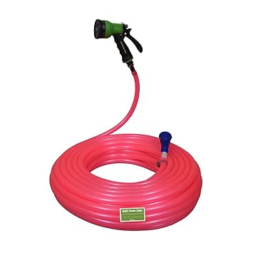 GJAY ECOM ZONE Fits for Garden Water Hose Pipe with High Pressure Spray Gun Accessories & Brass Nozzle Garden/Car Washing/Bike wash/pet Bath (Pink Color (10 MTR Length Pink Hose, 8 Mode Spray Gun)