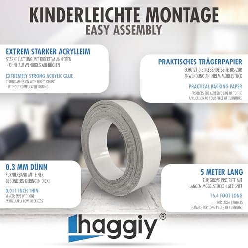 haggiy Melaminkanten-Band - 18mm x 5m, selbstklebend - Steineiche – Ansicht 5