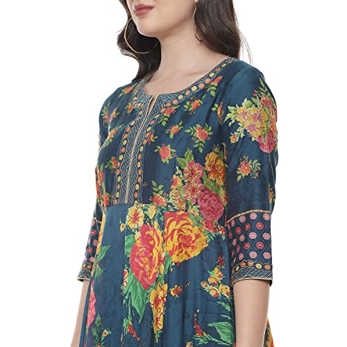 Image of BIBA Women's Fit and Flare Cotton Flared Fusion Printed Below The Knee Dress