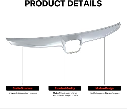 Miniatura 3 de KARPAL Moldura de rejilla delantera compatible con Honda Civic Sedan Chrome HO1210127 2009-2011