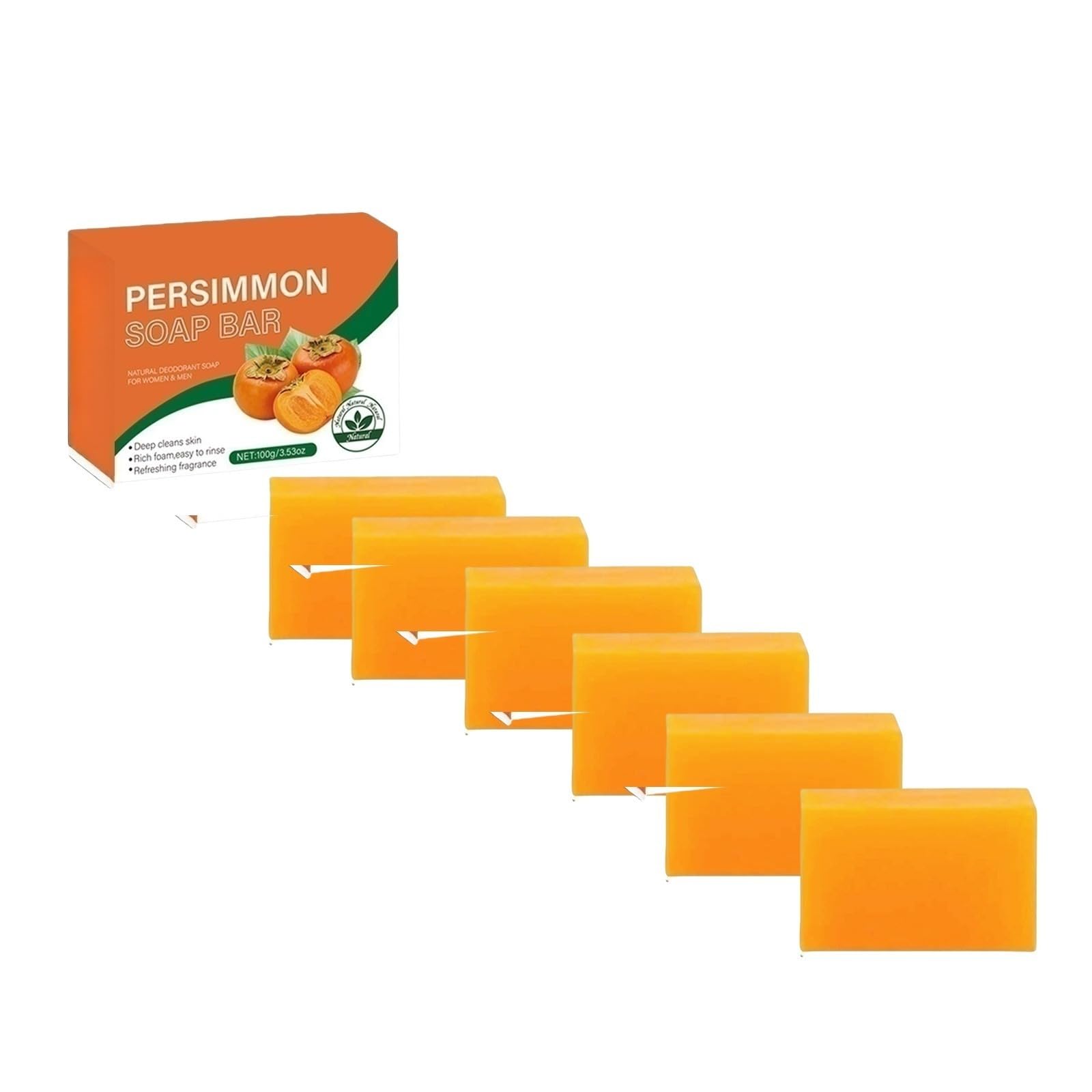 Persimmon Soap Bar, naturalny dezodorant do ciała mydło dla mężczyzn i kobiet, | naturalne mydło do delikatnego i intymnego oczyszczania całego ciała, złuszczająca kontrola zapachu ciała Deep Cleansing Ref