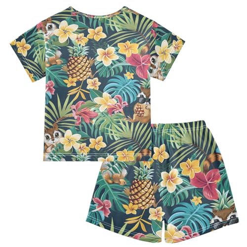 ALAZA Pineapple Capybara Palm Leaf Pajamas Short Sleeve 2 Piece Sleepwear Top and Bottom Pajama Set Unisex2
