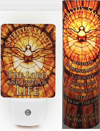 Holy Spirit(Gold) Set Night Light with Automatic Sensor ON/Off Depending on Light and LED Devotional Flameless Candle with 6 Hour Timer (Gold)