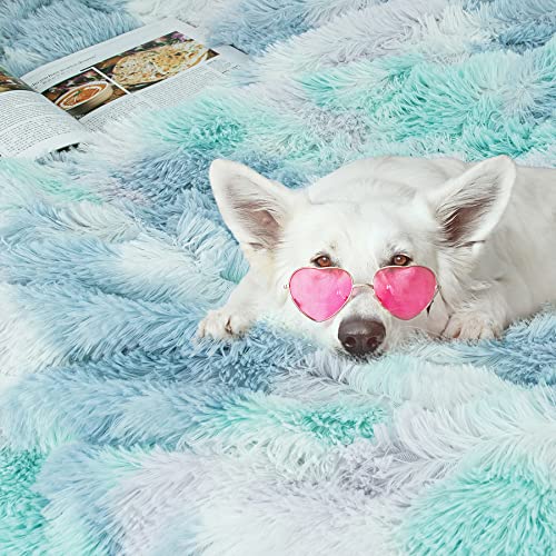 Decorative Extra Soft Faux Fur Throw Blanket,Solid Reversible Fuzzy Lightweight Long Hair Shaggy Blanket,Fluffy Cozy Plush Fleece Comfy Microfiber Fur Blanket For Couch Sofa Bed,Tie Dye Blue #TOP5
