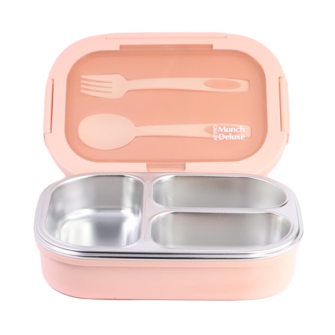 Attro Munch Deluxe Insulated Lunch Box with 3 Compartments 2 Spoons & Stylish Lid Made with Heavy Outer Platic Material Bpa Free Inner with Steel,Perfect for School,Office-Candy Pink, 750 ML (B0CCKY8J3M) Amazon Price History, Amazon Price Tracker