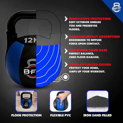 Image of B Fit PU Leather Premium Soft Kettlebell with Handle for Weightlifting, Conditioning, Strength and core Training (12 Kg)