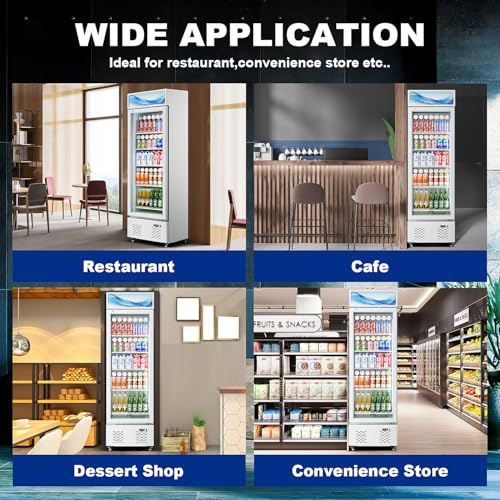 Image of 22.8'' W Commercial Beverage Refrigerator, 11 Cu.Ft Glass Door Drink Cooler with Soft Light and 5 Shelves, Display Refrigerator for Restaurant Store Cafe Bar, White