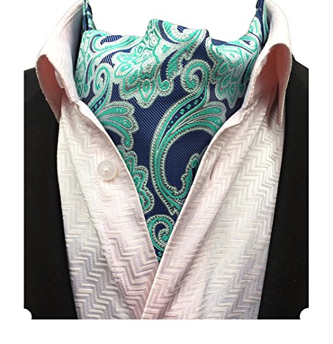 MENDENG Men's Blue Paisley Jacquard Woven Silk Cravat Necktie Scarf Formal Ascot