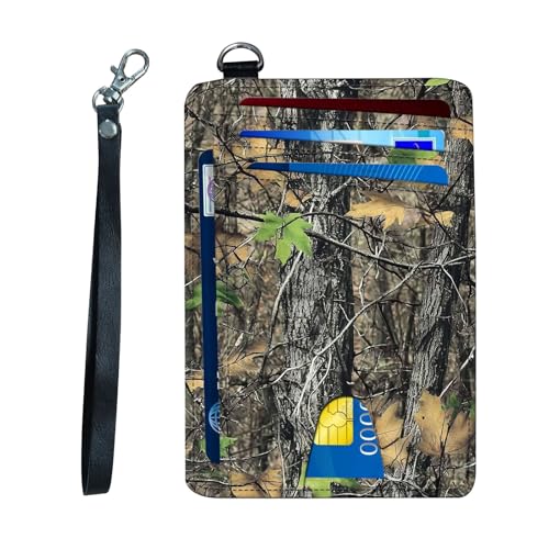 Ultra-Thin Front Pocket Wallet with Wrist Strap, RFID Blocking Security Pockets for Business Card Holder, PU Leather Secure Multi-slot Card Pocket, Camo Tree