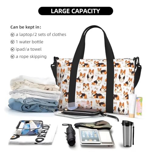 Travel Duffle Bags For Women Men - Cute Corgi Dogs Print Personal Item Weekender Overnight Gym Carry On Airport Tote Bag With Strap For Yoga, Travel, Business Trips4