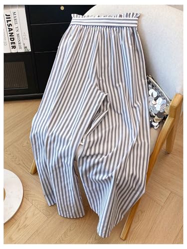 GORGLITTER Women's Striped Wide Leg Pants Flared Paperbag Waist Belted Trousers with Pockets2