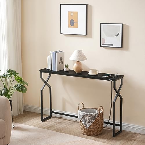 Mahancris CTHB113E01 Console Sofa Table, 44.9 Inch Entryway Table With Power Station, Narrow Couch Table, Hallway Table, Sofa Table With Usb Ports, Metal Frame thumb #1