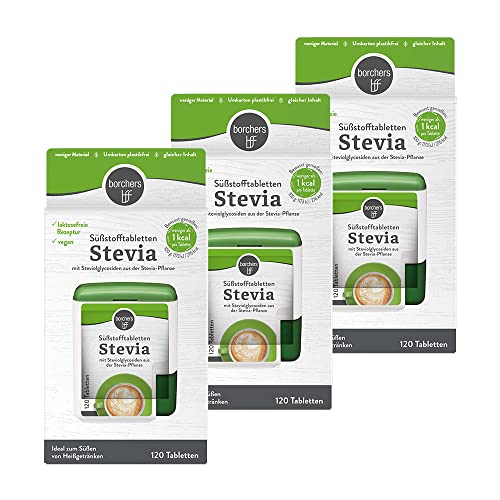 3 x borchers Stevia Süßstofftabletten | Im Spender | Kalorienarm | Süßungsmittel | 120 Tbl.