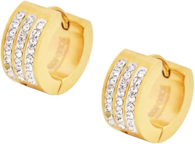 Edforce Stainless Steel Women's 3 Rows of 8 AAA Cubic Zirconia Stones Huggie Hoop Earrings - Image 6