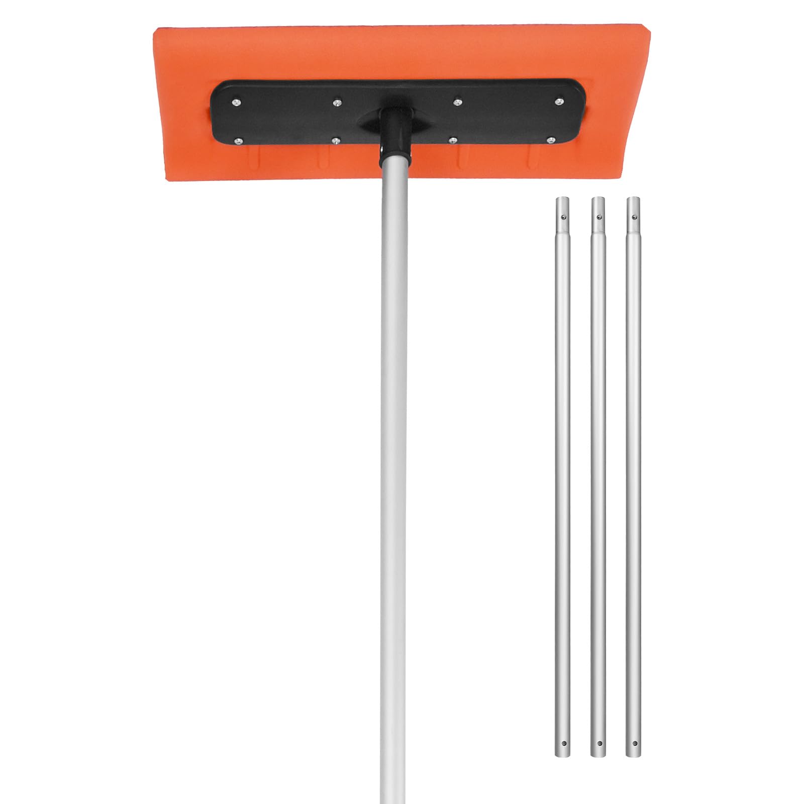 vevor snow roof rake, 17.7'' foam blade, 7.3-18.4 ft adjustable roof snow scraper, extension tubes & non-slip handle, snow removal tool for solar panels, house, roof leaves, debris clearing