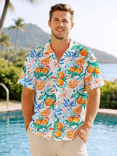 Image of Yoimira Hawaiian Shirts for Men, Print Mens Casual Short Sleeve Button Down Shirts Floral Aloha Beach Shirt