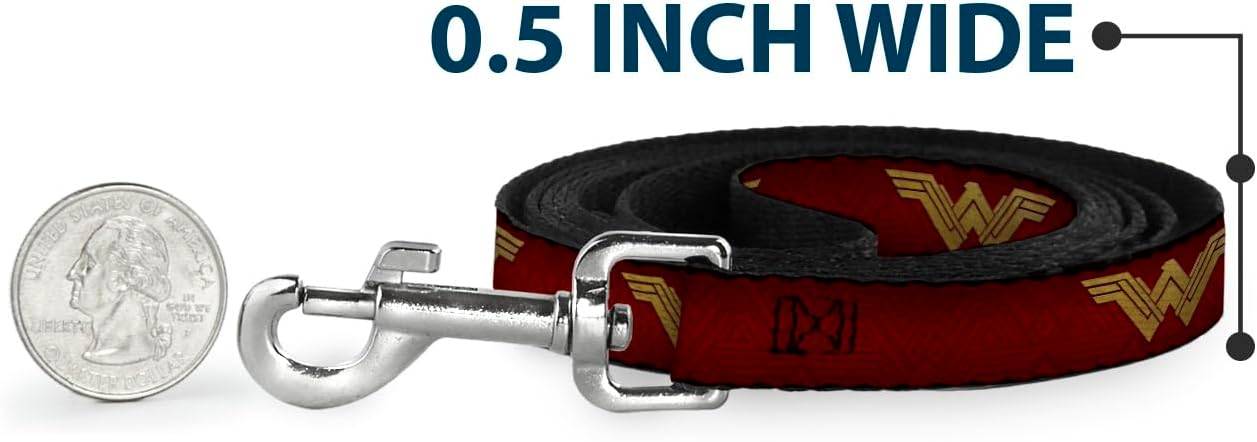 Buckle-Down Dog Leash Wonder Woman 2017 Icon Reds Golds 6 Feet Long 1.0 Inch Wide, Multicolor (DL-6FT-WWW049)